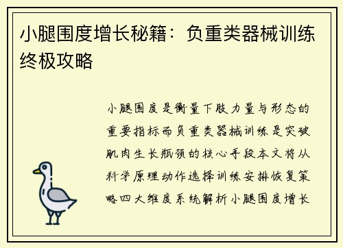 小腿围度增长秘籍：负重类器械训练终极攻略