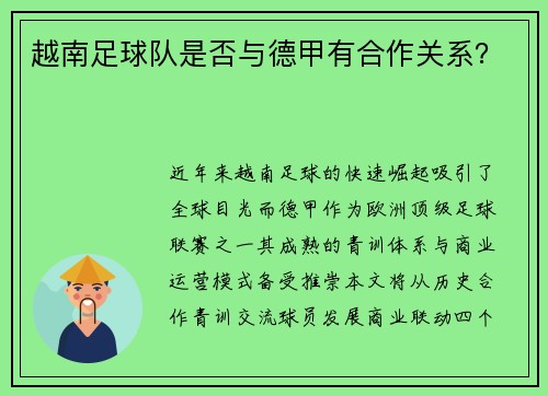 越南足球队是否与德甲有合作关系？